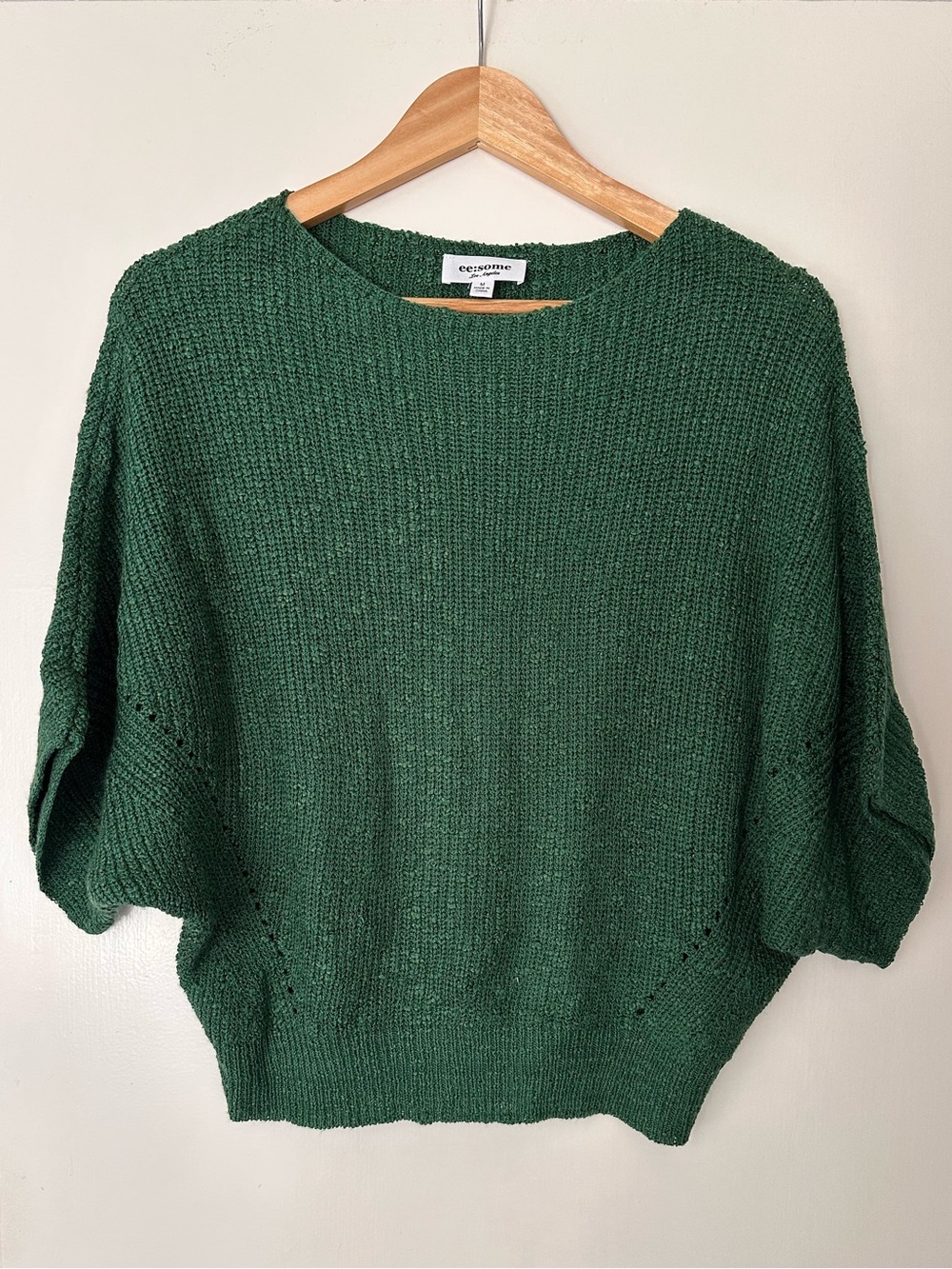 ee:some Green Knit Dolman Short Sleeve Sweater